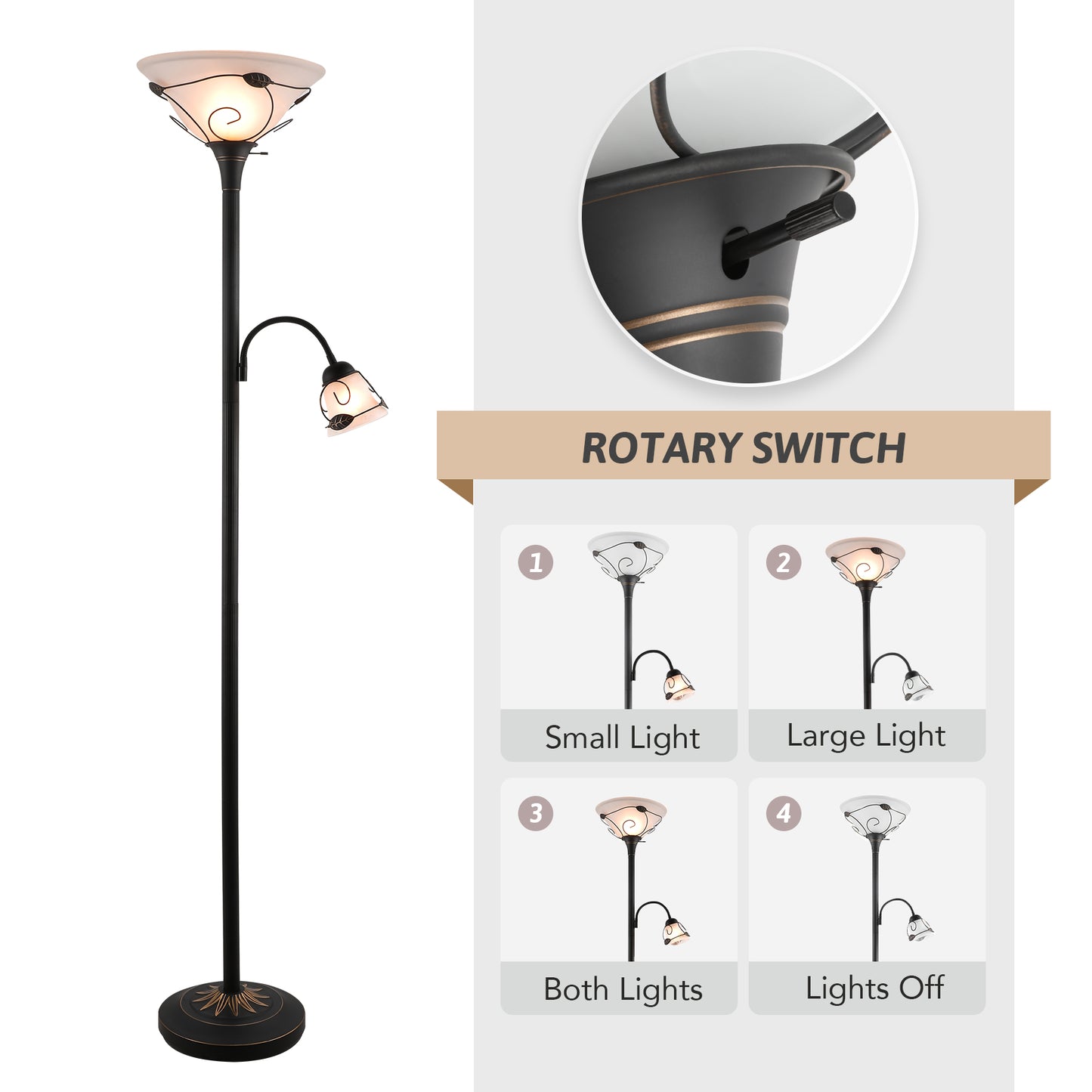 Bestco Torchiere Floor Lamp with Adjustable Reading Lamp, 71-inch Combo Mother Daughter Lamp for Living Room Corner Bedroom