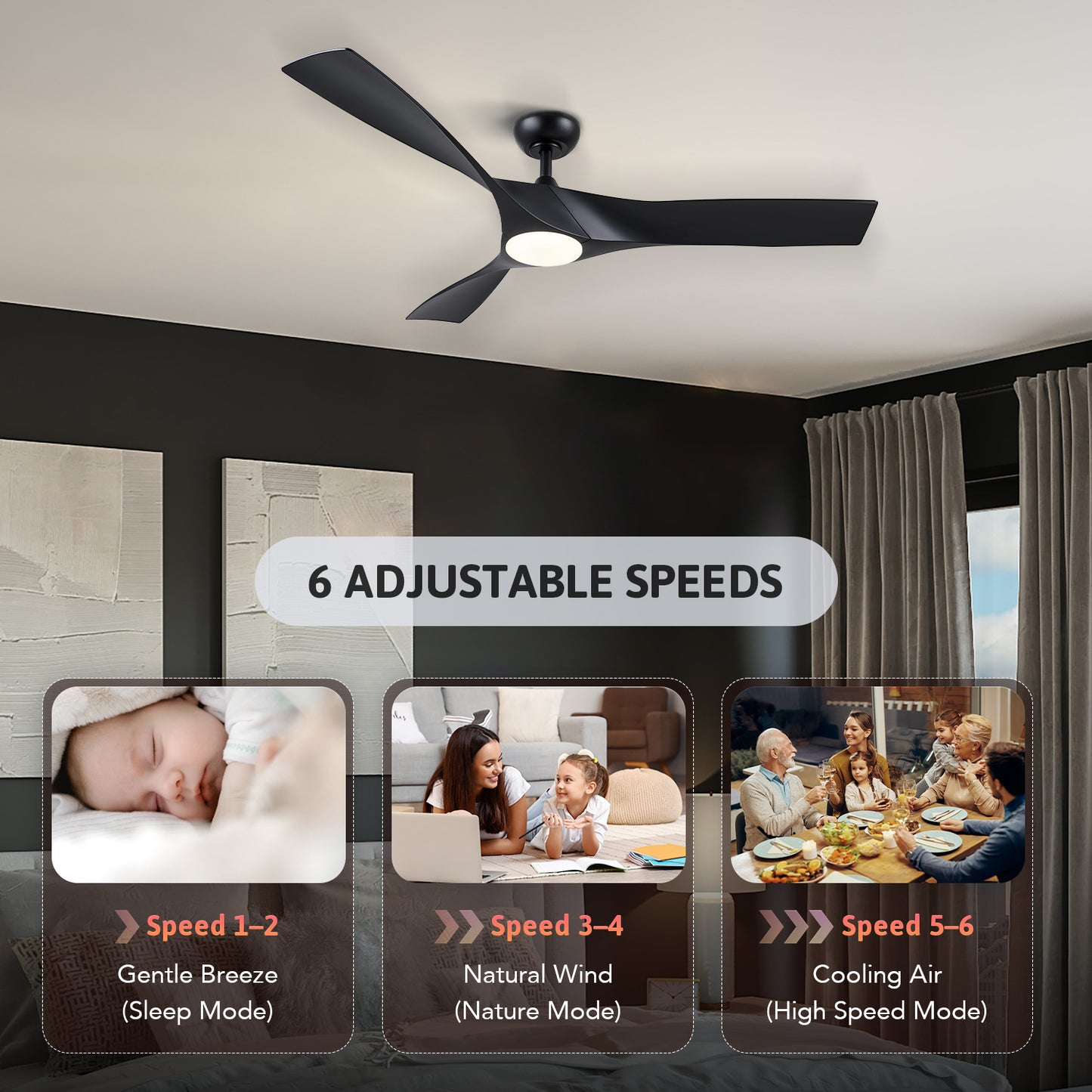 Bestco 52" Ceiling Fan with Lights 3 Blades Remote Control Timer and Adjustable Height for Bedroom Living Room Kitchen Decor More