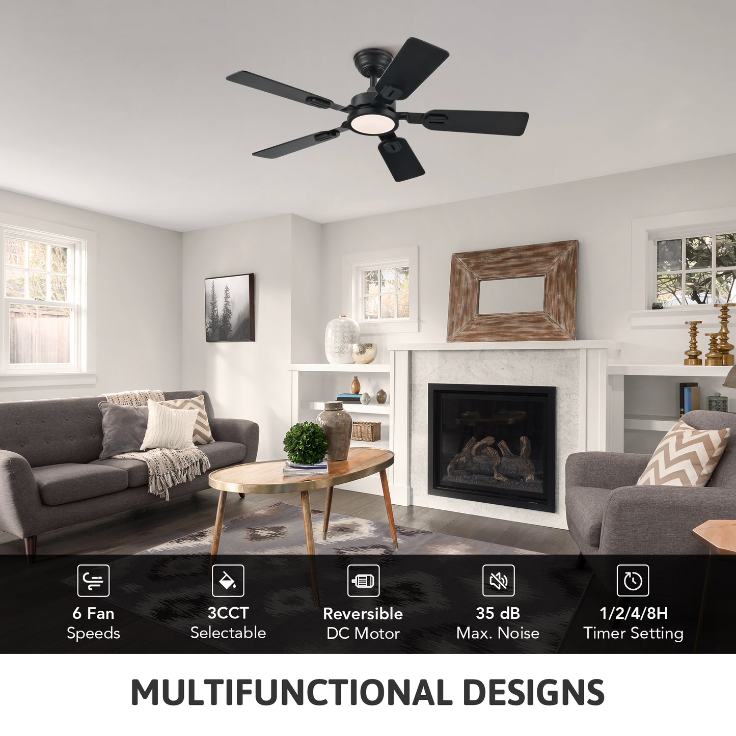 Bestco 2 Pack 42" Ceiling Fan with Light and Remote for Farmhouse Living Room