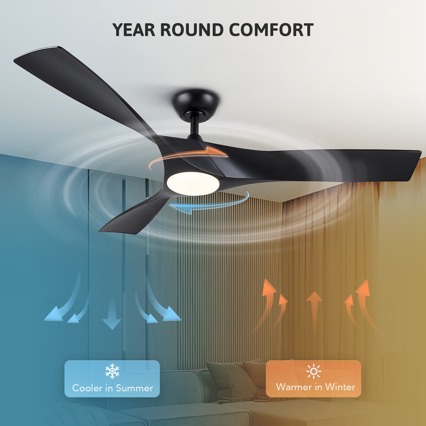 Bestco 52" Ceiling Fan with Lights 3 Blades Remote Control Timer and Adjustable Height for Bedroom Living Room Kitchen Decor More