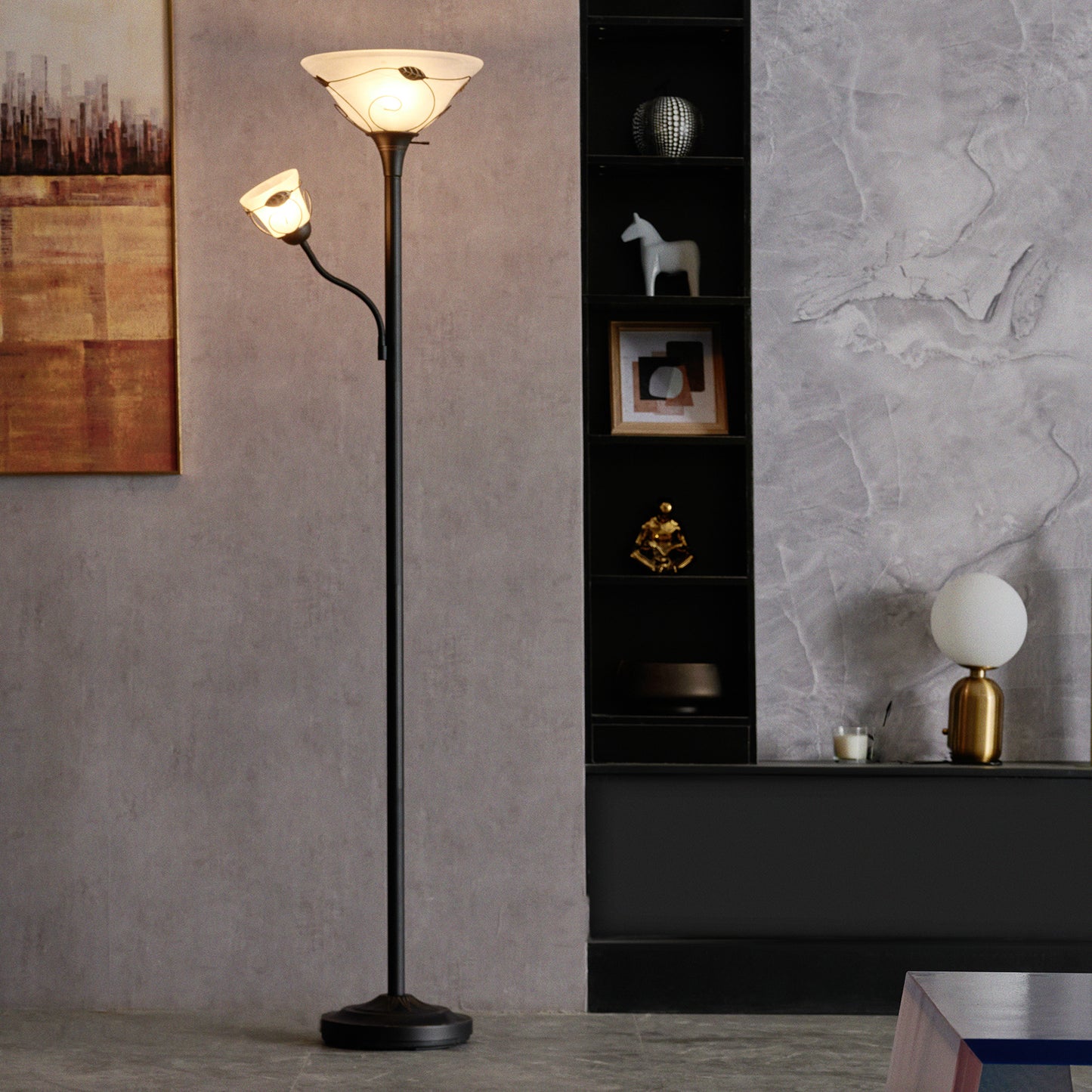 Bestco Torchiere Floor Lamp with Adjustable Reading Lamp, 71-inch Combo Mother Daughter Lamp for Living Room Corner Bedroom