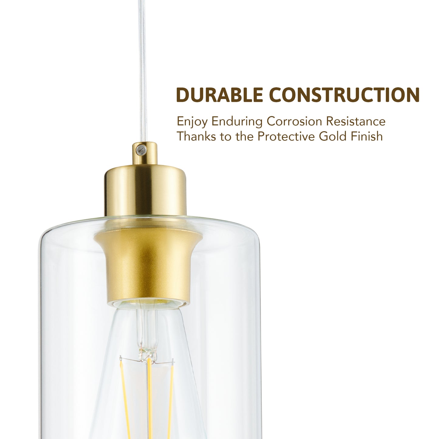 Bestco Industrial Floor Lamp with 3 LED Bulbs Hanging Glass Shades 64" Metal Pole Gold