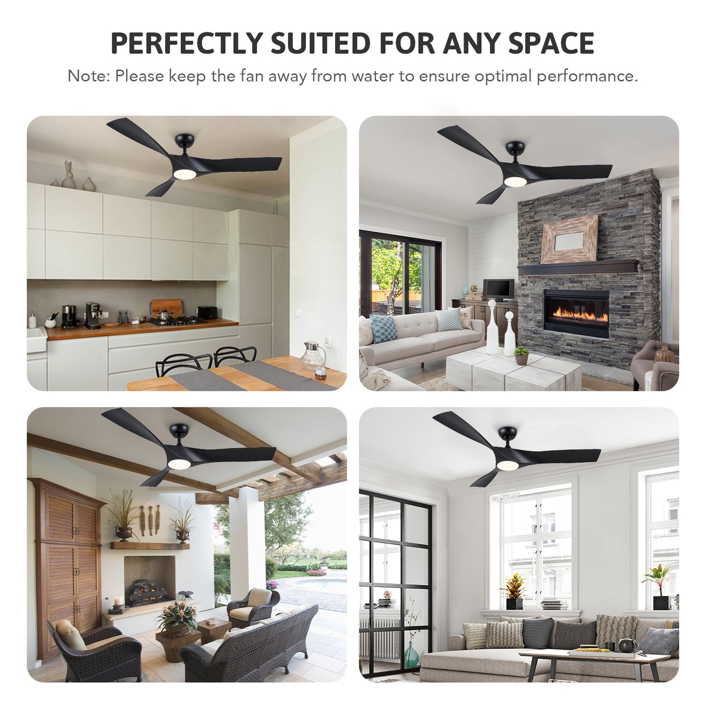 Bestco 52" Ceiling Fan with Lights 3 Blades Remote Control Timer and Adjustable Height for Bedroom Living Room Kitchen Decor More