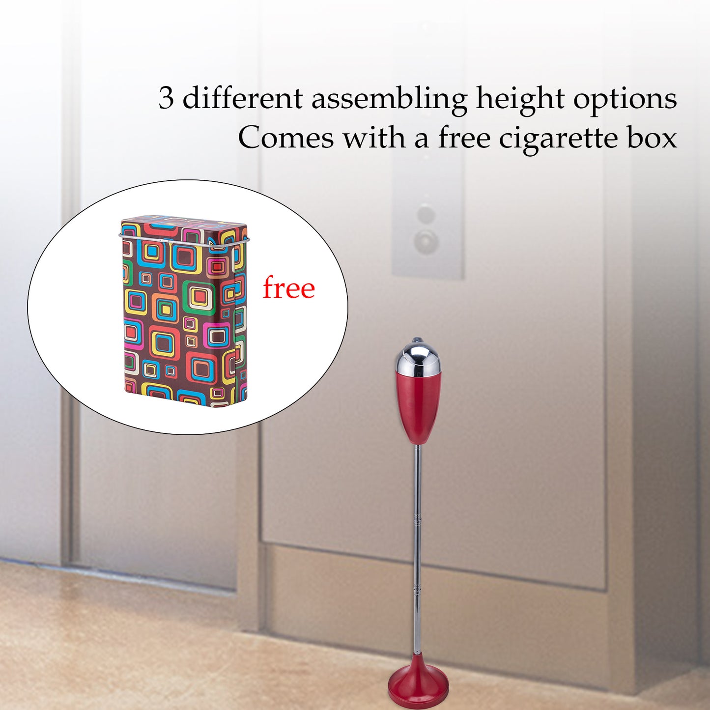 Indoor and Outdoor Ashtray with Lid, Standing Ashtray,Steel Smokeless Ashtray