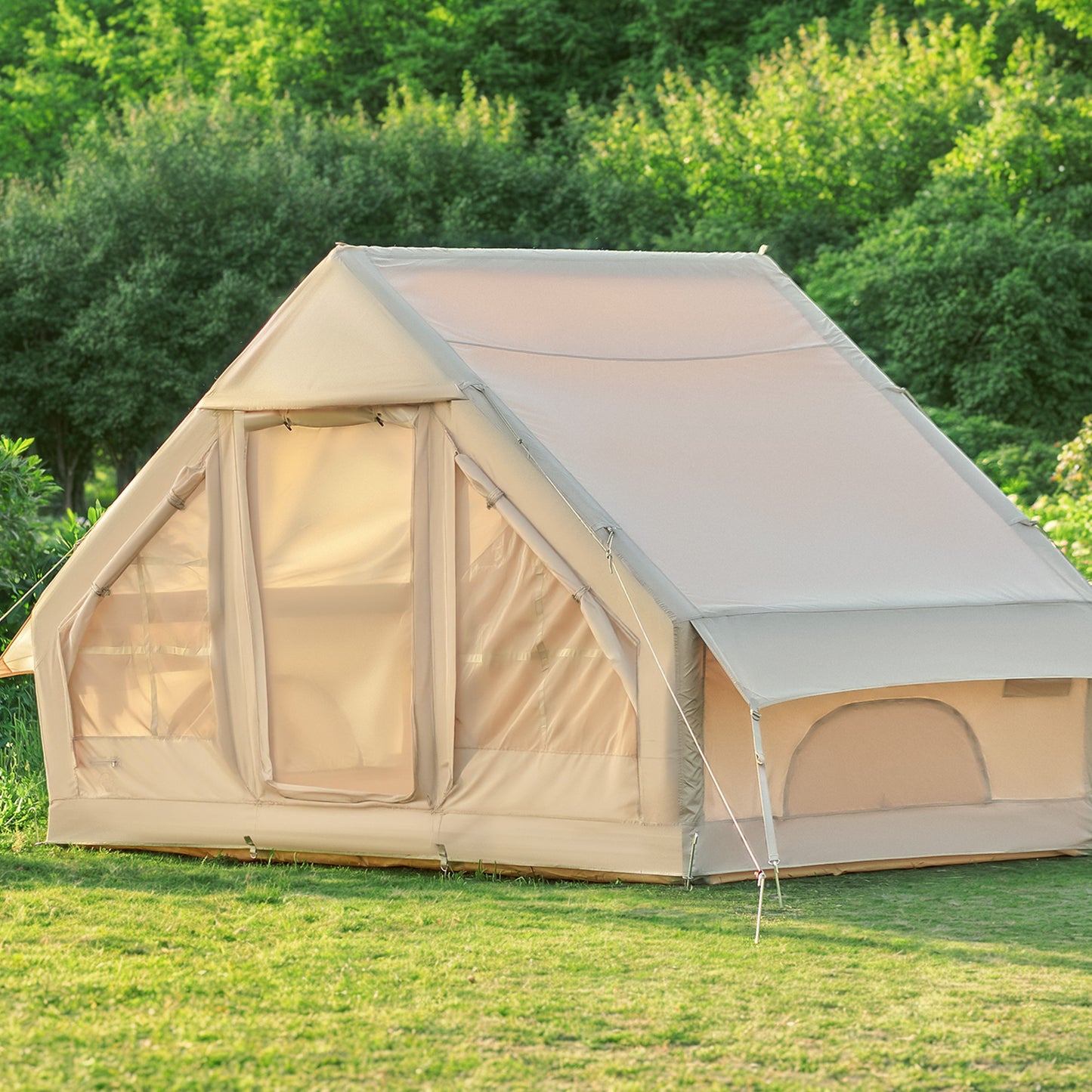 4-6 Person Inflatable Camping Tent - 4 Season Waterproof Glamping Shelter w/Air Pump