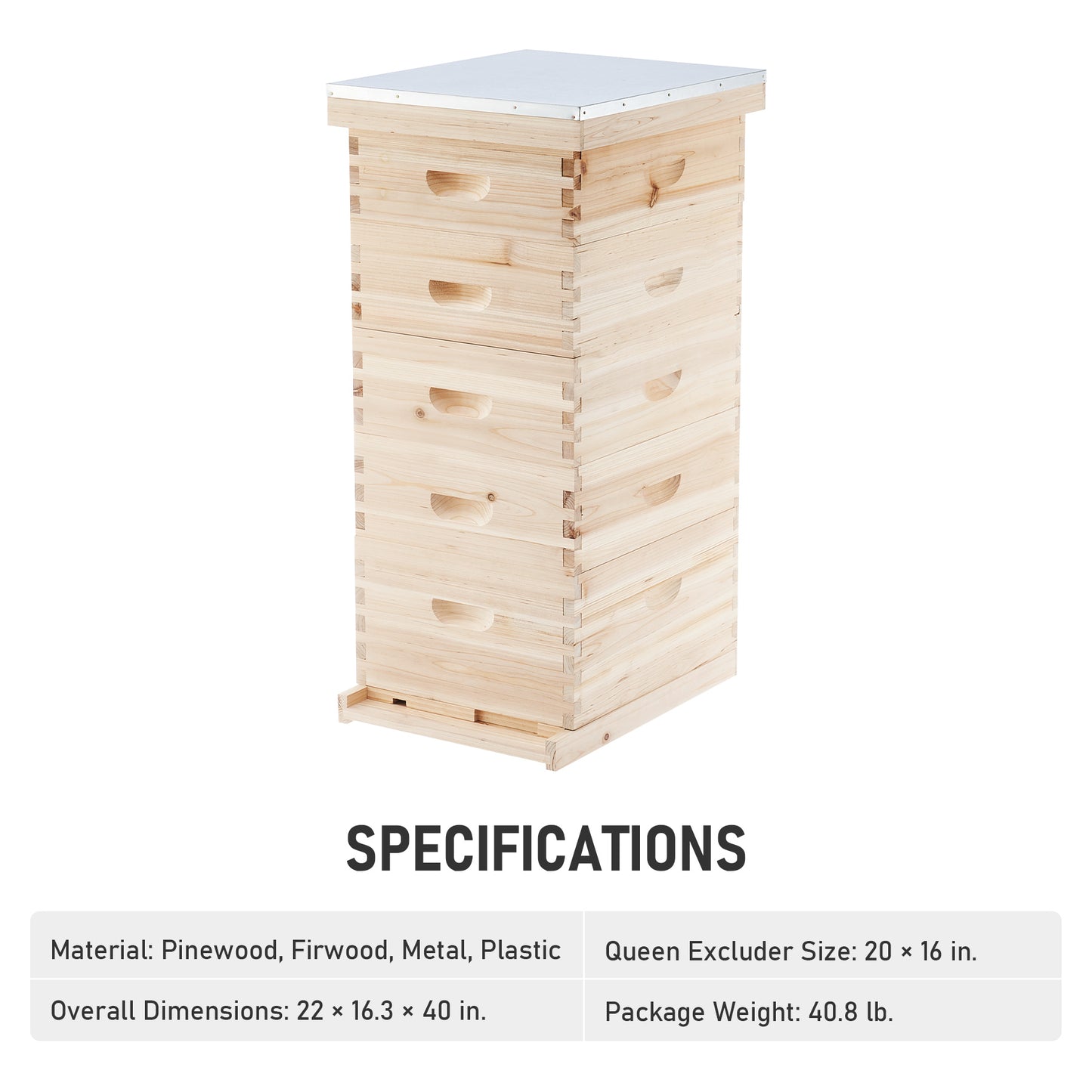 Bee Hive Boxes Starter Kit, Langstroth Beehive for Bee Keeping, 5 Layer Bee House with 4 Medium Storage Boxes & 1 Deep Brood Box