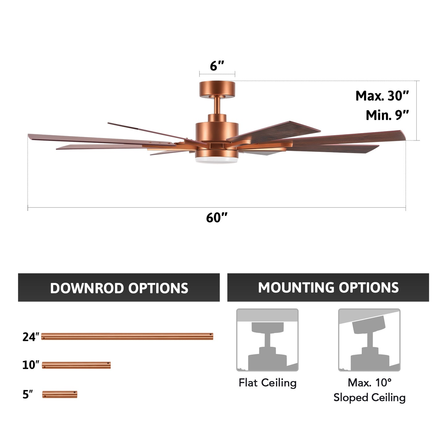 60" Ceiling Fan with Light and Remote Control for Farmhouse Living Room