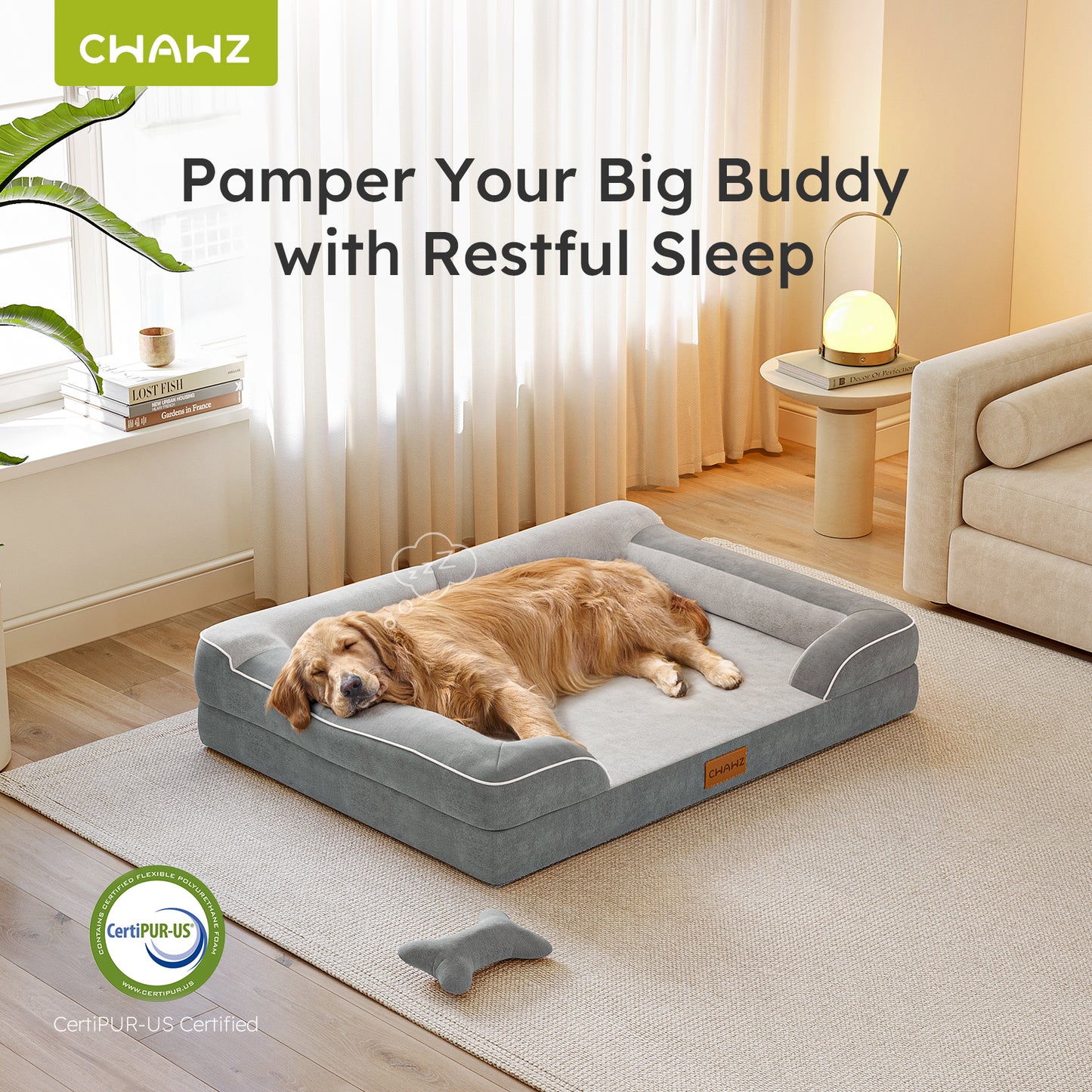 Orthopedic Dog Bed 36" Waterproof Dog Sofa Bed with Removable Washable Cover Light Gray