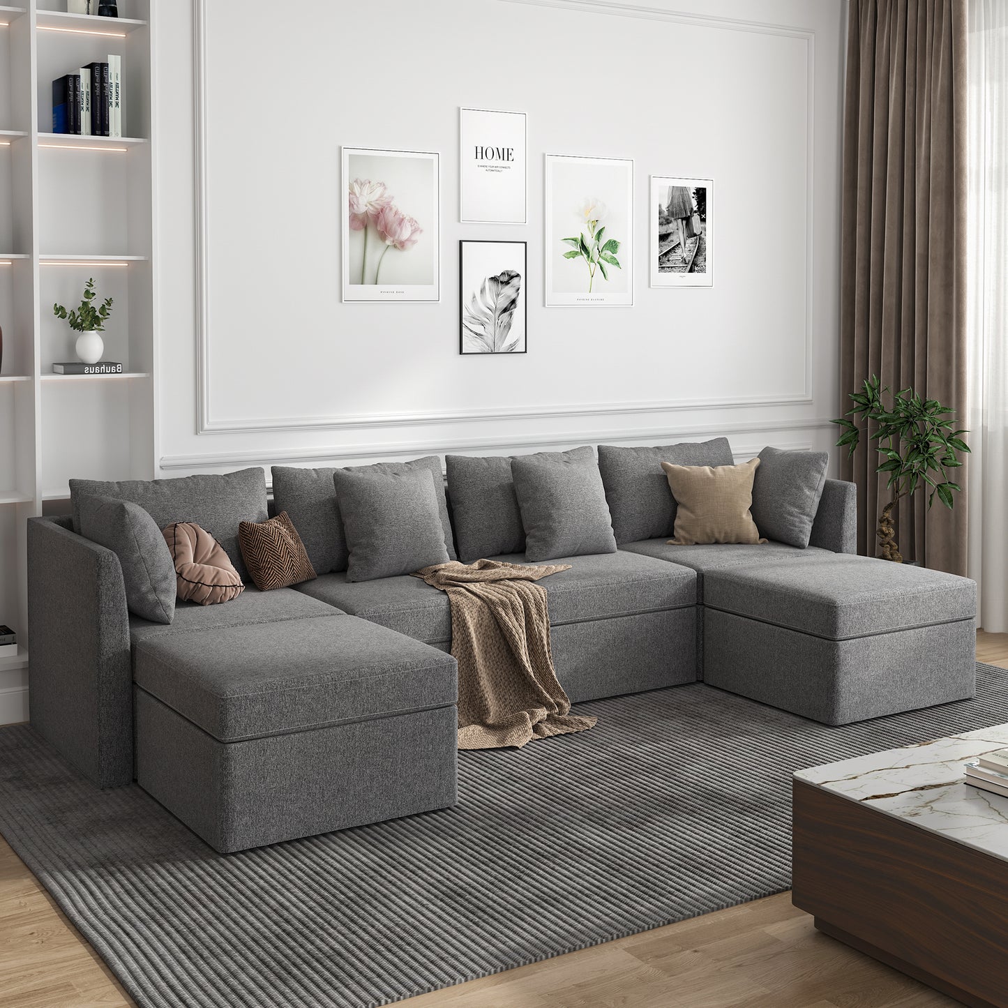 Modular Couches and Sofas Sectional 4 Seat U Shaped Sofa w Storage Ottoman, Dark Gray