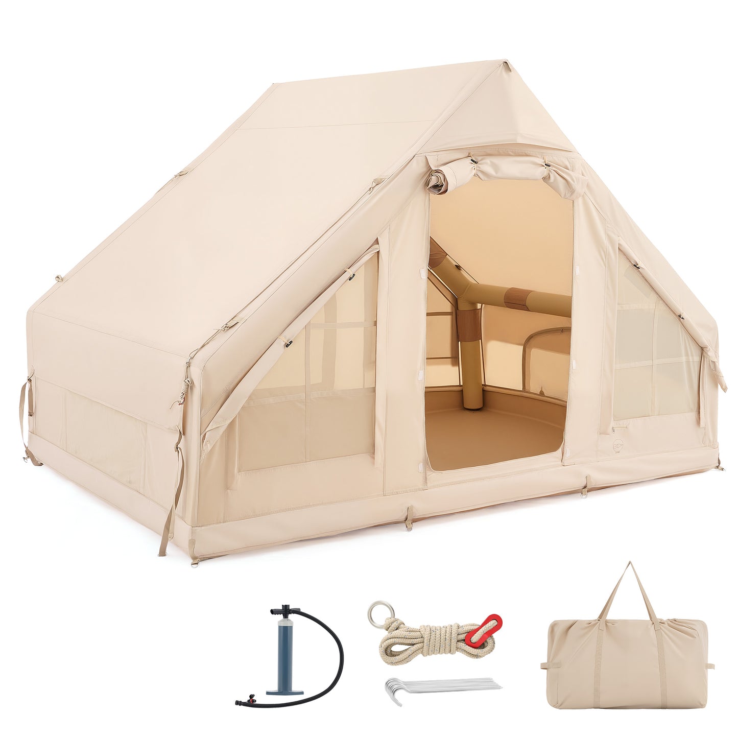 4-6 Person Inflatable Camping Tent - 4 Season Waterproof Glamping Shelter w/Air Pump