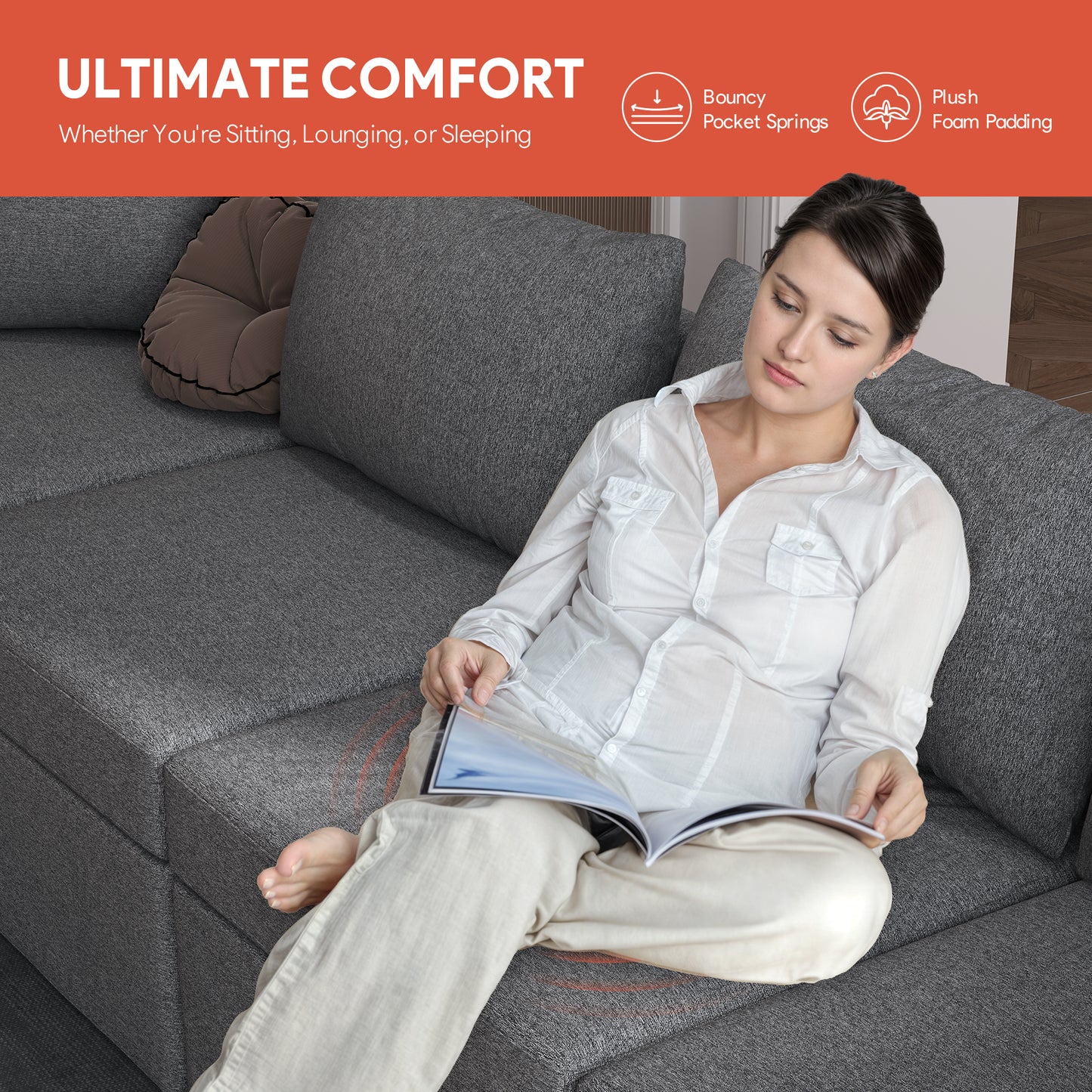 Modular Couches and Sofas Sectional 4 Seat U Shaped Sofa w Storage Ottoman, Dark Gray