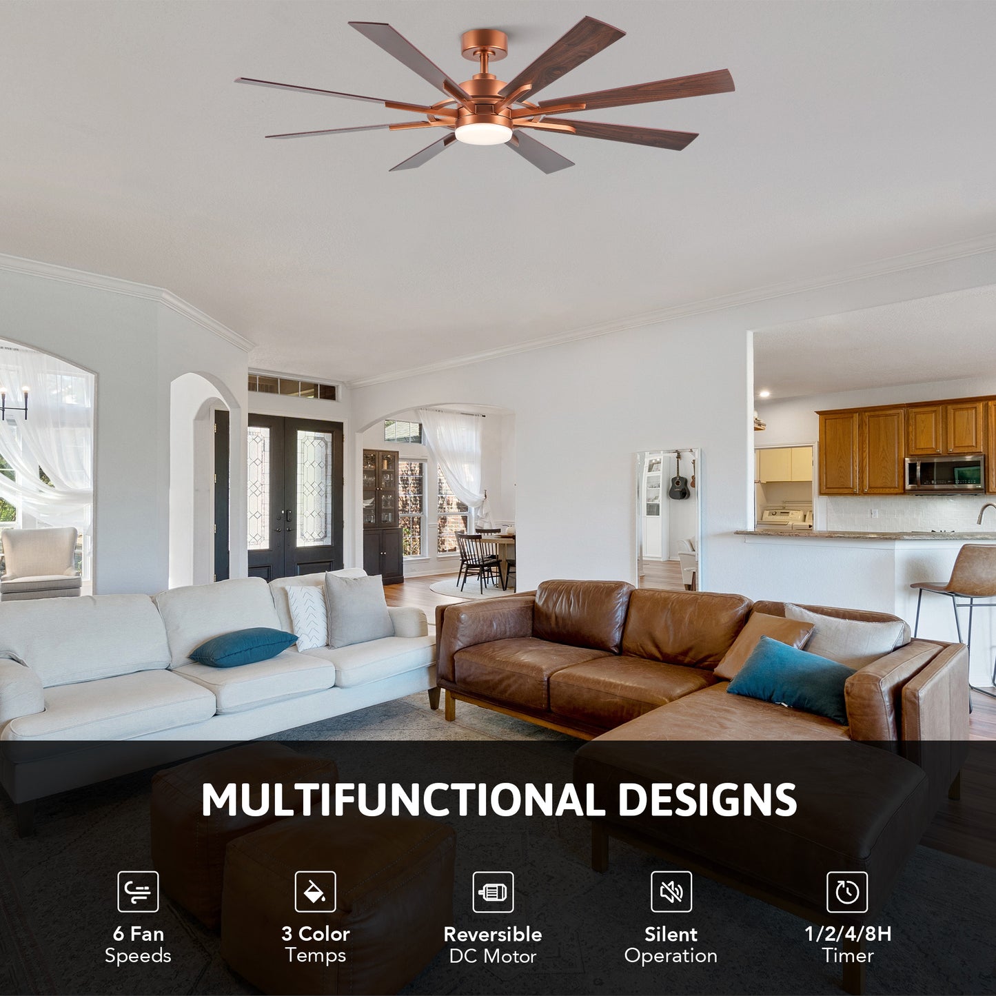 60" Ceiling Fan with Light and Remote Control for Farmhouse Living Room