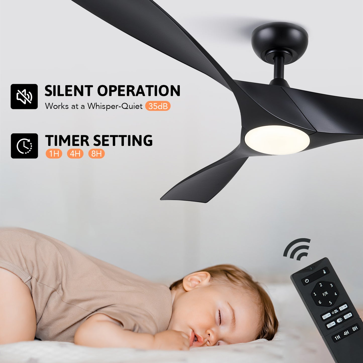 Bestco 52" Ceiling Fan with Lights 3 Blades Remote Control Timer and Adjustable Height for Bedroom Living Room Kitchen Decor More