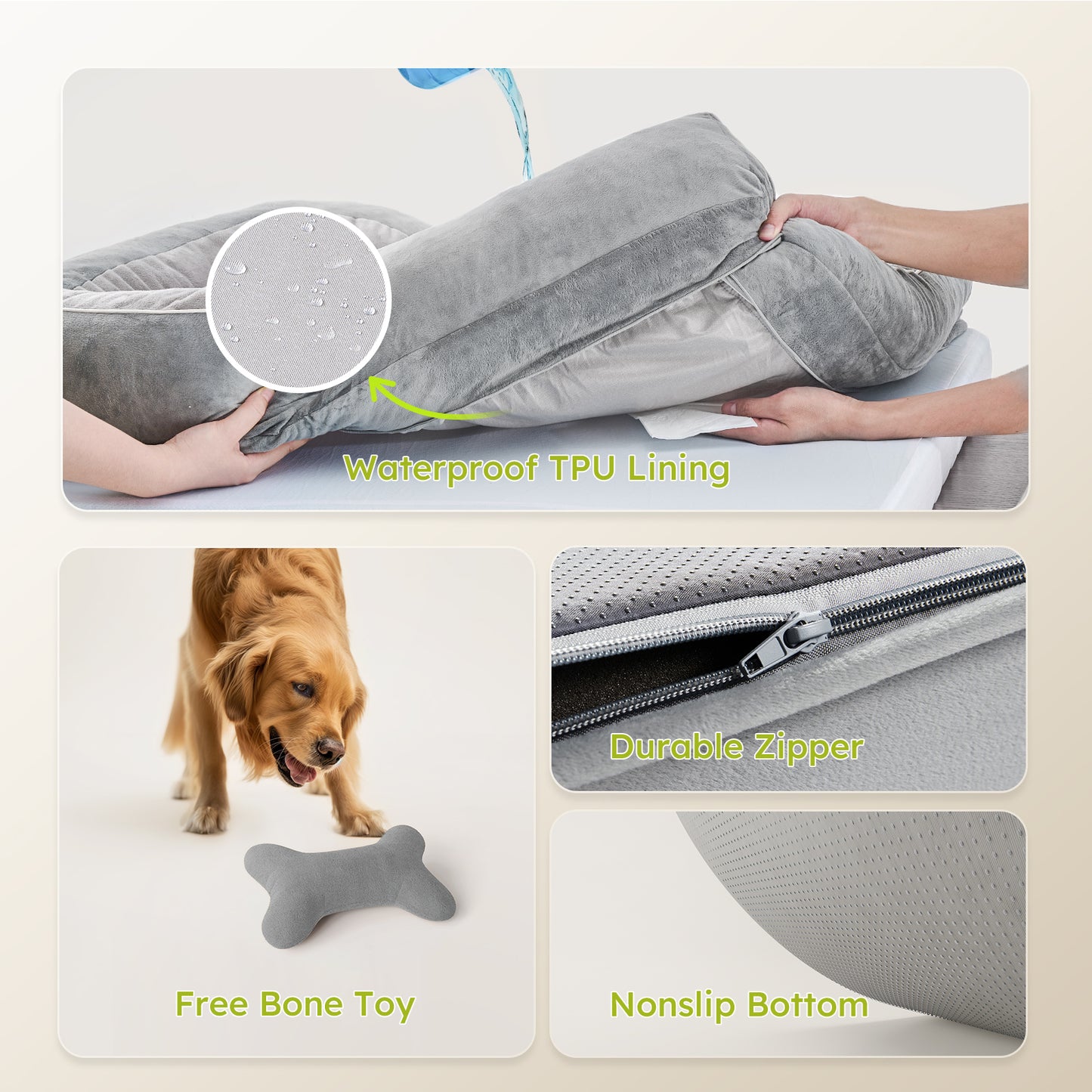 Orthopedic Dog Bed 36" Waterproof Dog Sofa Bed with Removable Washable Cover Light Gray