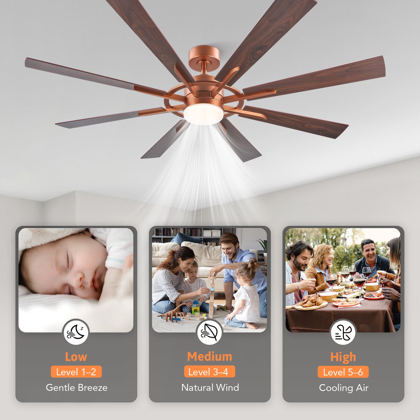 60" Ceiling Fan with Light and Remote Control for Farmhouse Living Room
