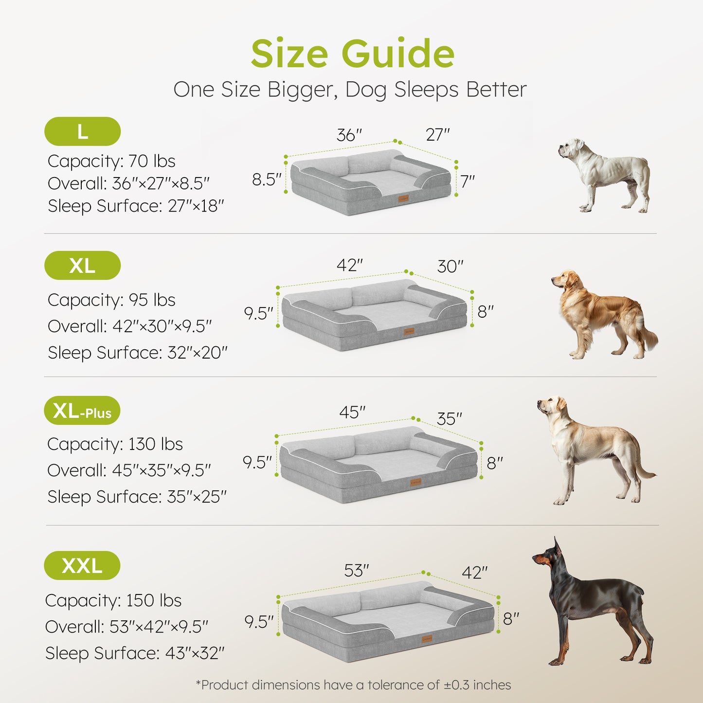 Orthopedic Dog Bed 36" Waterproof Dog Sofa Bed with Removable Washable Cover Light Gray