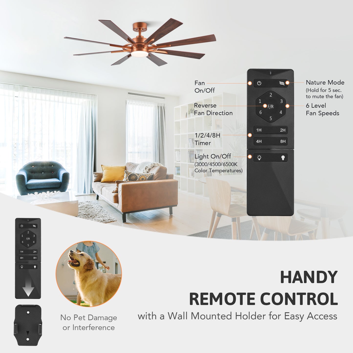 60" Ceiling Fan with Light and Remote Control for Farmhouse Living Room