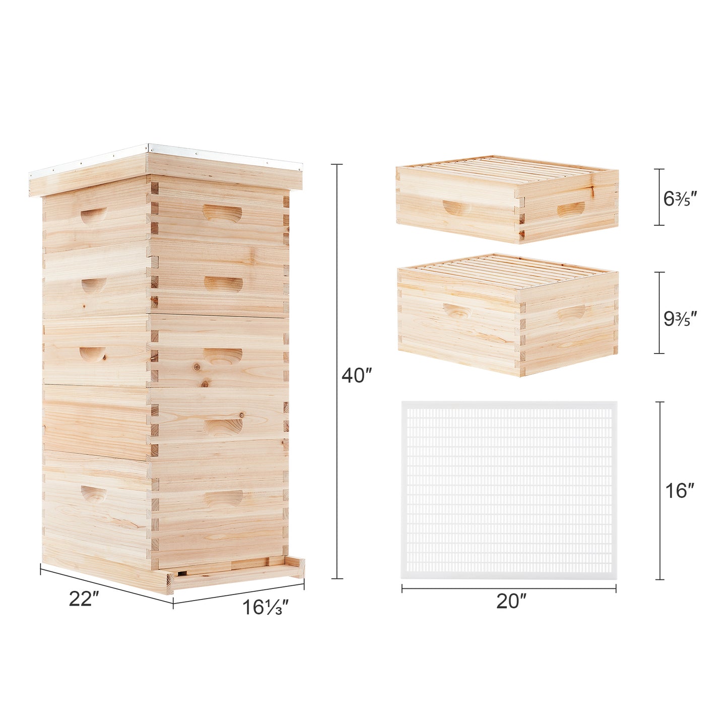 Bee Hive Boxes Starter Kit, Langstroth Beehive for Bee Keeping, 5 Layer Bee House with 4 Medium Storage Boxes & 1 Deep Brood Box